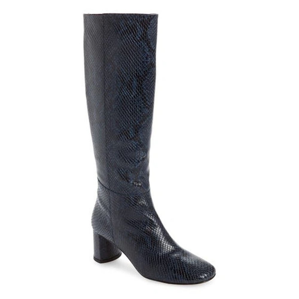 New! LOQ Donna Knee High Boot In Hydro Snake Leather Blue Size 36 DD331